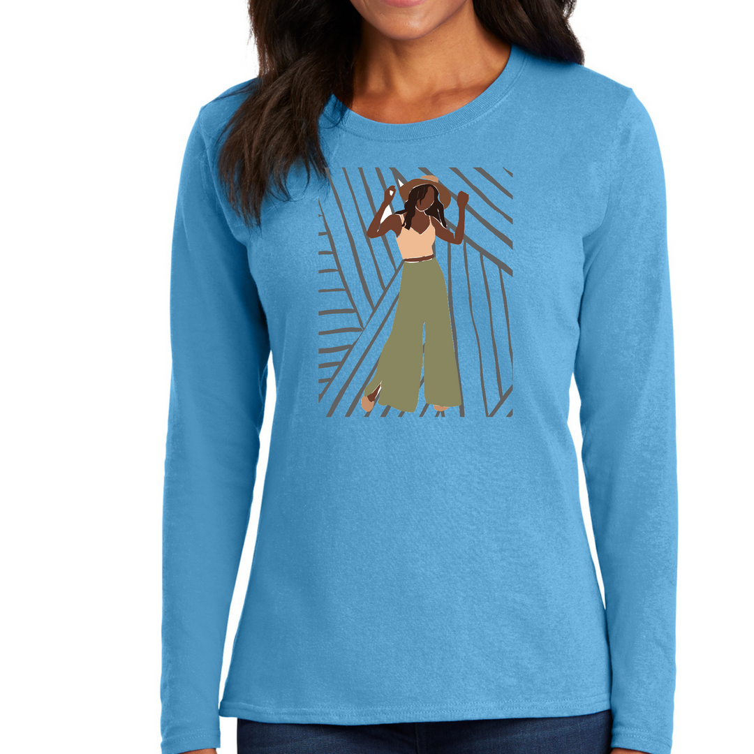 Womens Long Sleeve Graphic T-Shirt, Say It Soul, Its Her Groove Thing - Carolina Blue