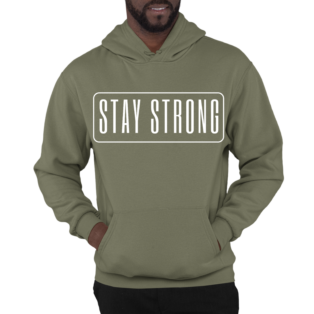 Mens Graphic Hoodie Stay Strong Print - Military Green