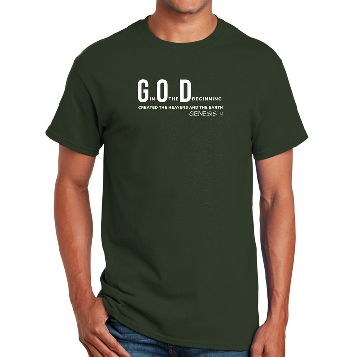Mens Graphic T-Shirt God In The Beginning Print - Forest Green