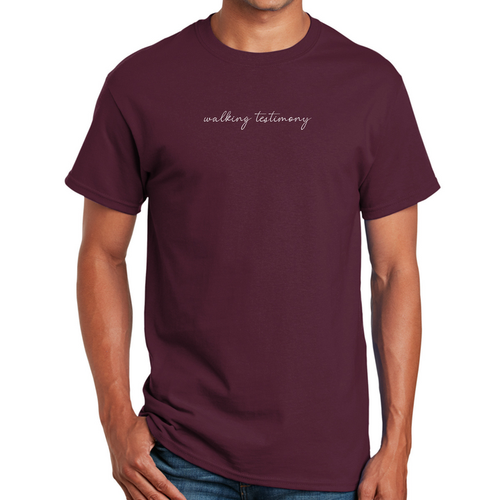 Mens Graphic T-Shirt Say It Soul, Walking Testimony Illustration - Maroon
