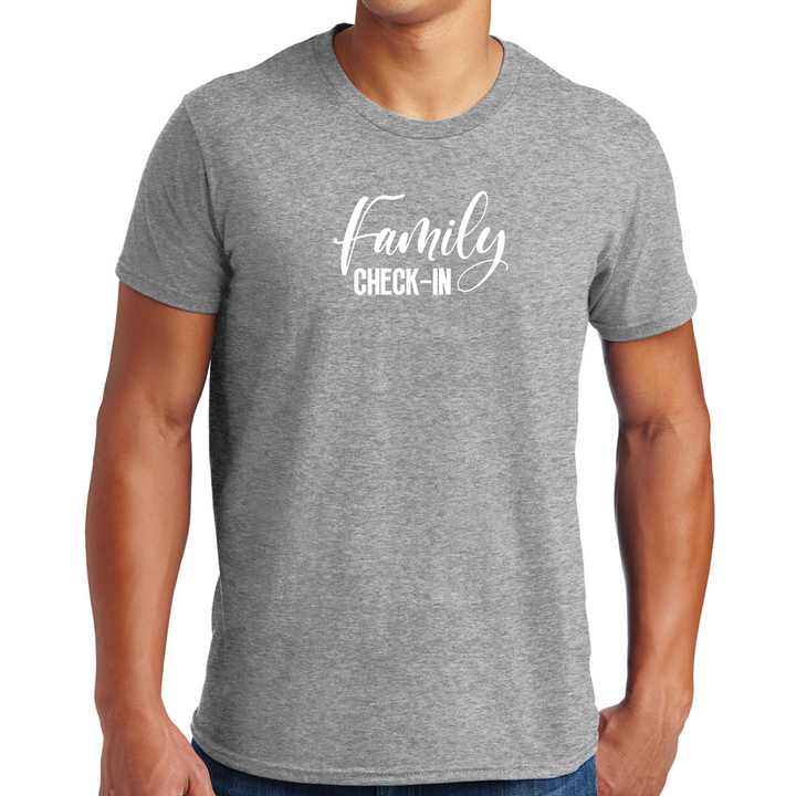 Mens Graphic T-Shirt Family Check-in Illustration - Grey Heather