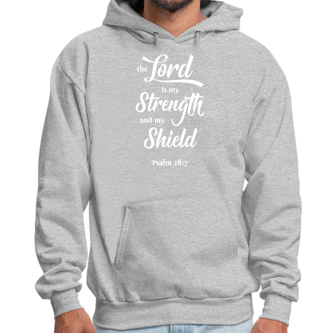 Mens Graphic Hoodie The Lord Is My Strength And My Shield White Print - Grey Heather