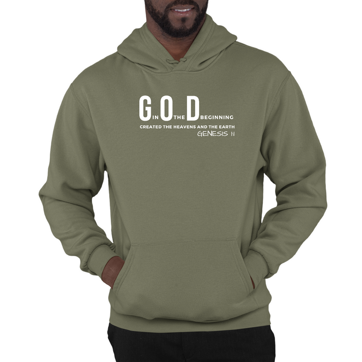Mens Graphic Hoodie God In The Beginning Print - Military Green