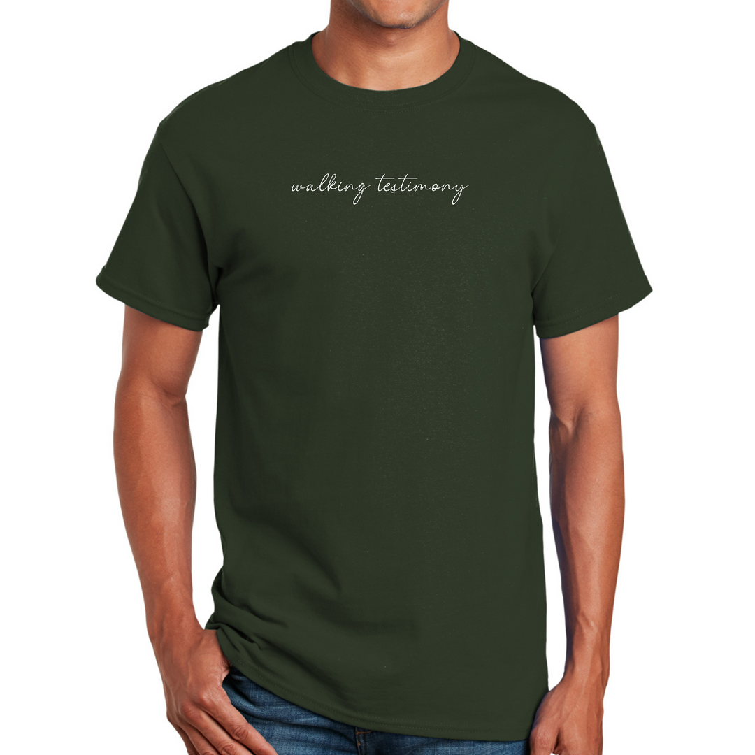 Mens Graphic T-Shirt Say It Soul, Walking Testimony Illustration - Forest Green