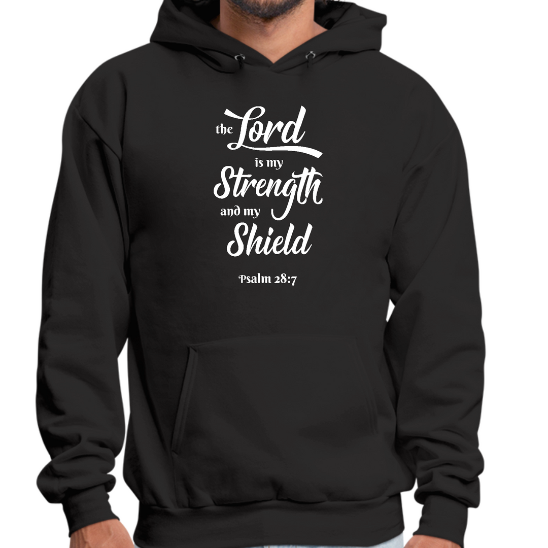 Mens Graphic Hoodie The Lord Is My Strength And My Shield White Print - Black