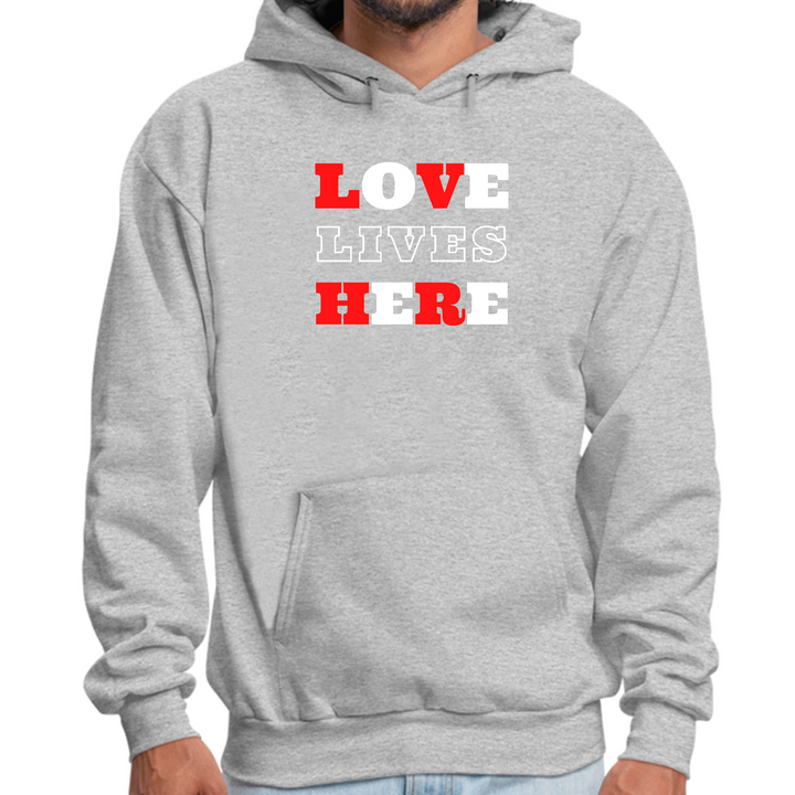 Mens Graphic Hoodie Love Lives Here Christian Inspiration - Grey Heather