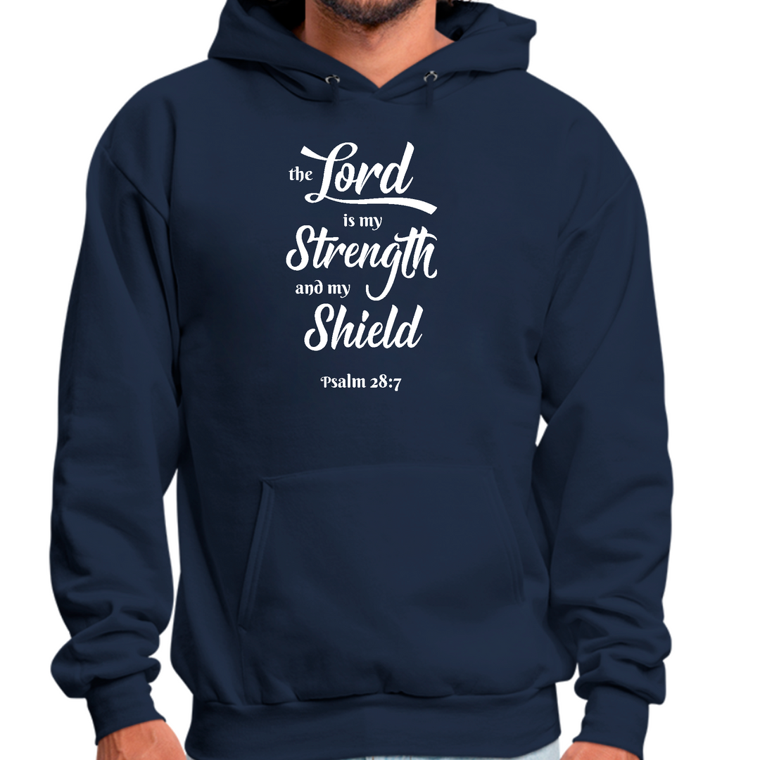 Mens Graphic Hoodie The Lord Is My Strength And My Shield White Print - Navy
