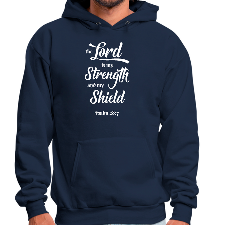 Mens Graphic Hoodie The Lord Is My Strength And My Shield White Print - Navy