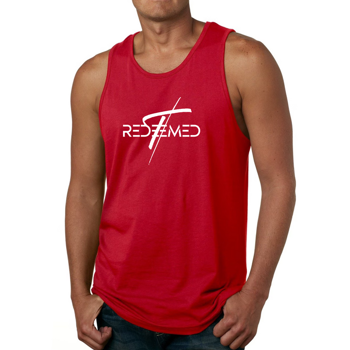 Mens Fitness Tank Top Graphic T-Shirt Redeemed Cross - Red
