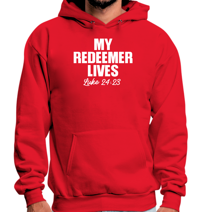 Mens Graphic Hoodie My Redeemer Lives Print - Red
