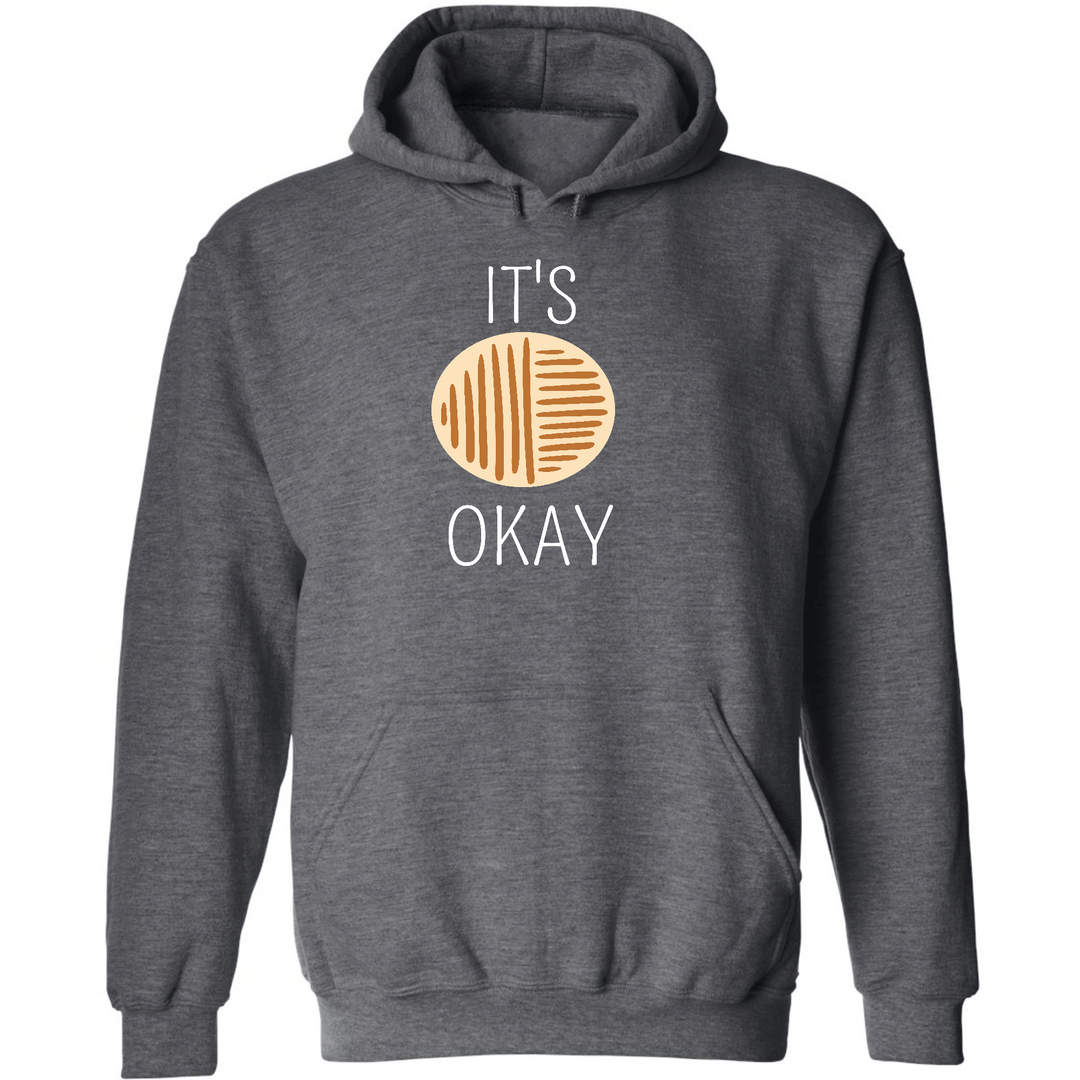 Mens Graphic Hoodie Say It Soul, Its Okay, White And Brown Line Art - Dark Grey Heather