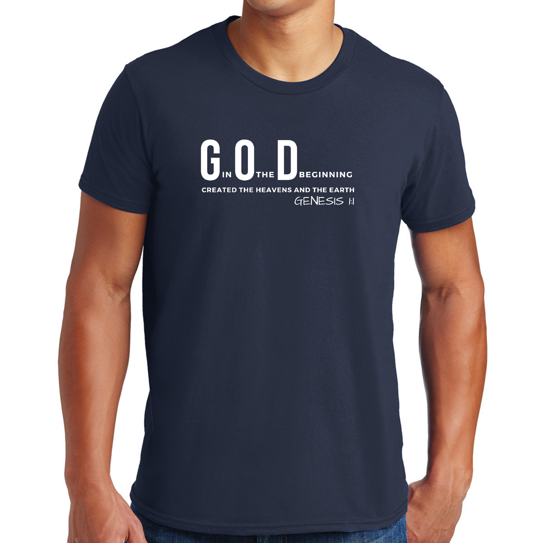 Mens Graphic T-Shirt God In The Beginning Print - Navy