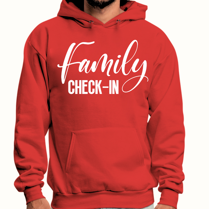 Mens Graphic Hoodie Family Check-in Illustration - Red