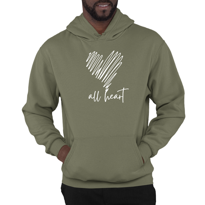 Mens Graphic Hoodie Say It Soul - All Heart Line Art Print - Military Green