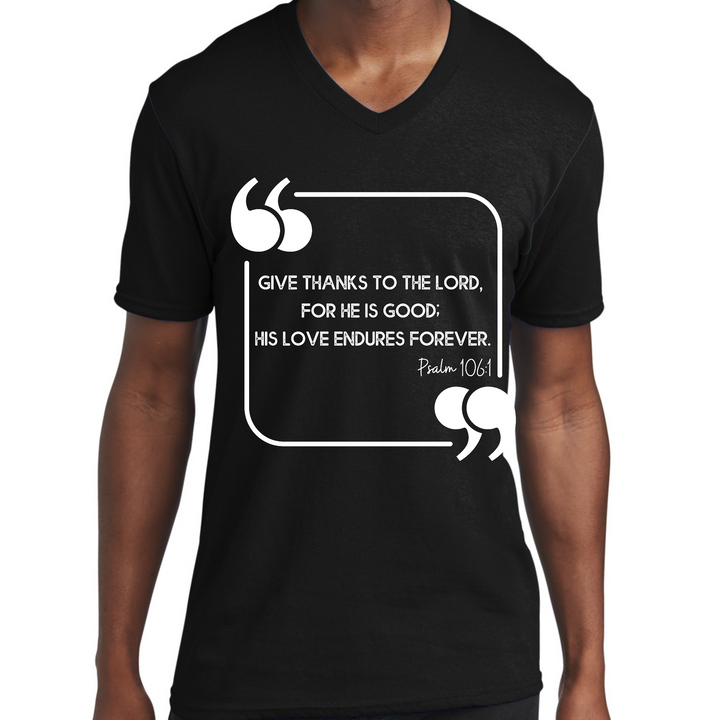 Mens Graphic V-Neck T-Shirt, Give Thanks To The Lord - Black