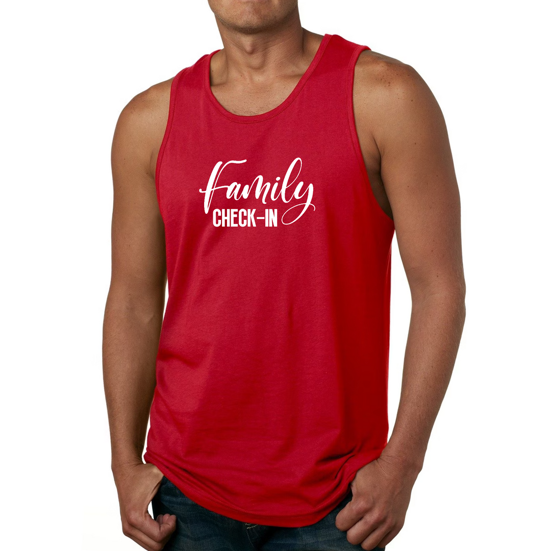 Mens Fitness Tank Top Graphic T-Shirt Family Check-in Illustration - Red