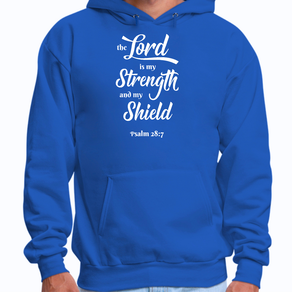 Mens Graphic Hoodie The Lord Is My Strength And My Shield White Print - Royal Blue