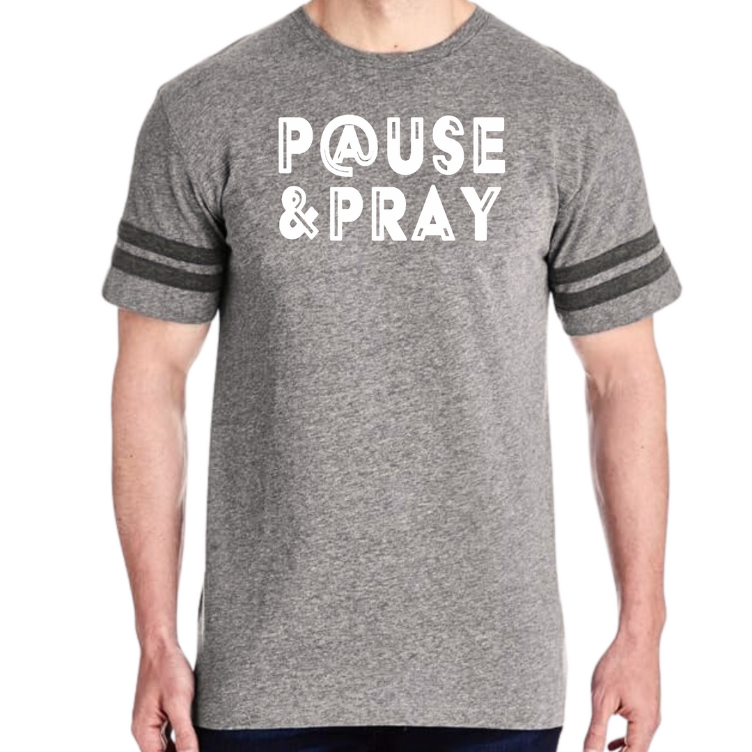 Mens Vintage Sport Graphic T-Shirt Pause And Pray - Grey Heather