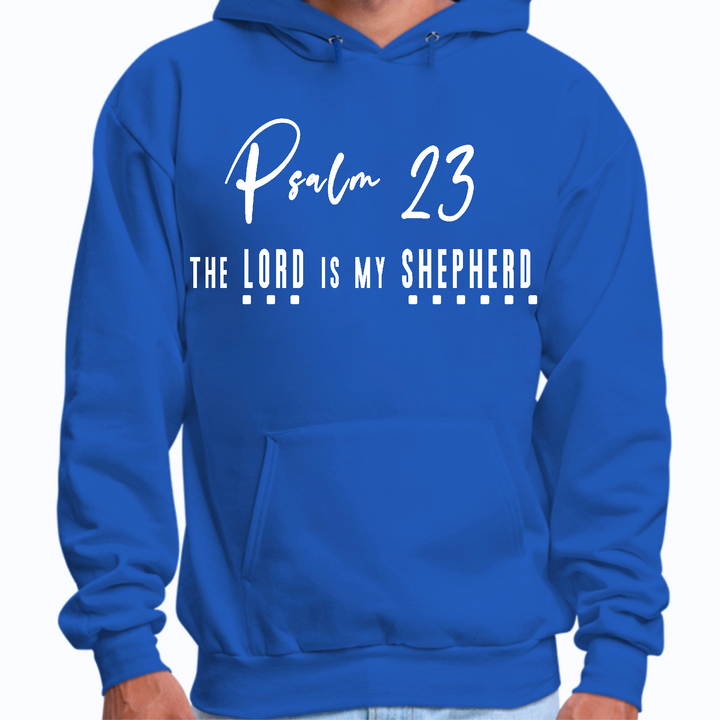 Mens Graphic Hoodie Psalm 23 The Lord Is My Shepherd White Print - Royal Blue