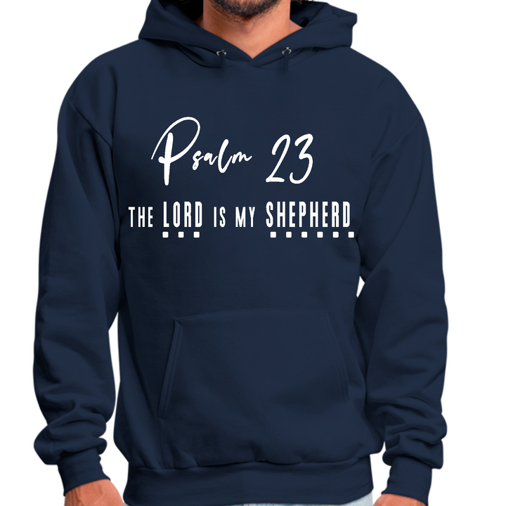 Mens Graphic Hoodie Psalm 23 The Lord Is My Shepherd White Print - Navy