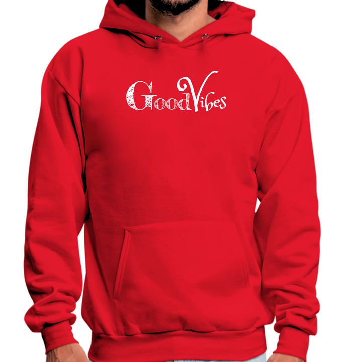 Mens Graphic Hoodie Good Vibes White Print - Red