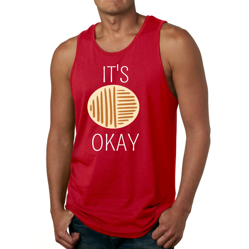 Mens Fitness Tank Top Graphic T-shirt Say It Soul, Its Okay, White - Red