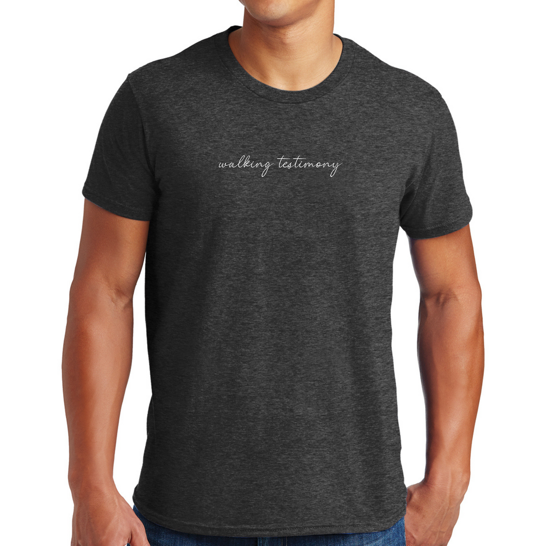 Mens Graphic T-Shirt Say It Soul, Walking Testimony Illustration - Dark Grey Heather
