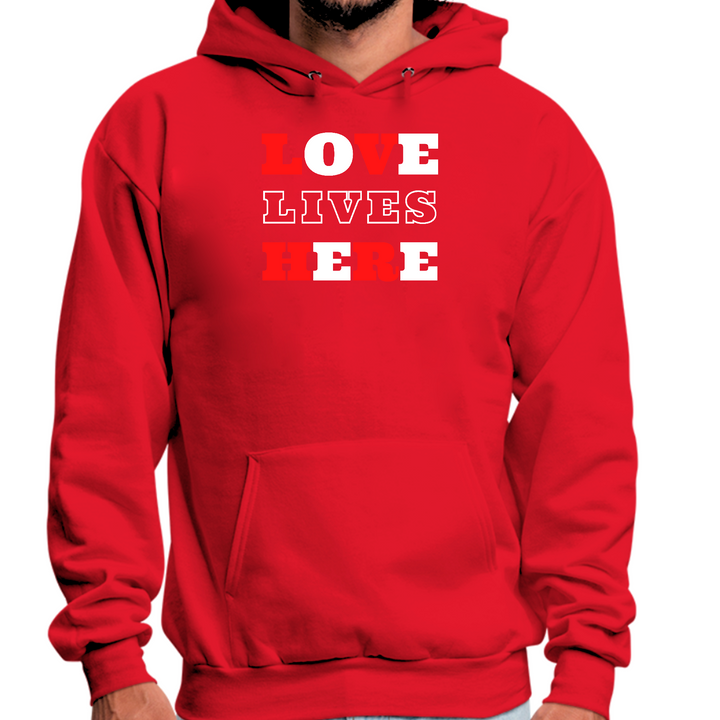 Mens Graphic Hoodie Love Lives Here Christian Inspiration - Red
