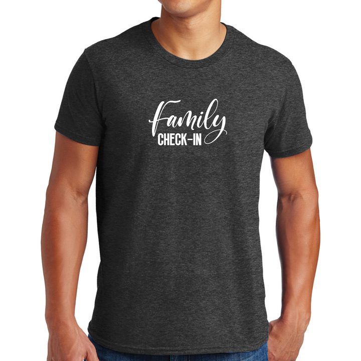 Mens Graphic T-Shirt Family Check-in Illustration - Dark Grey Heather