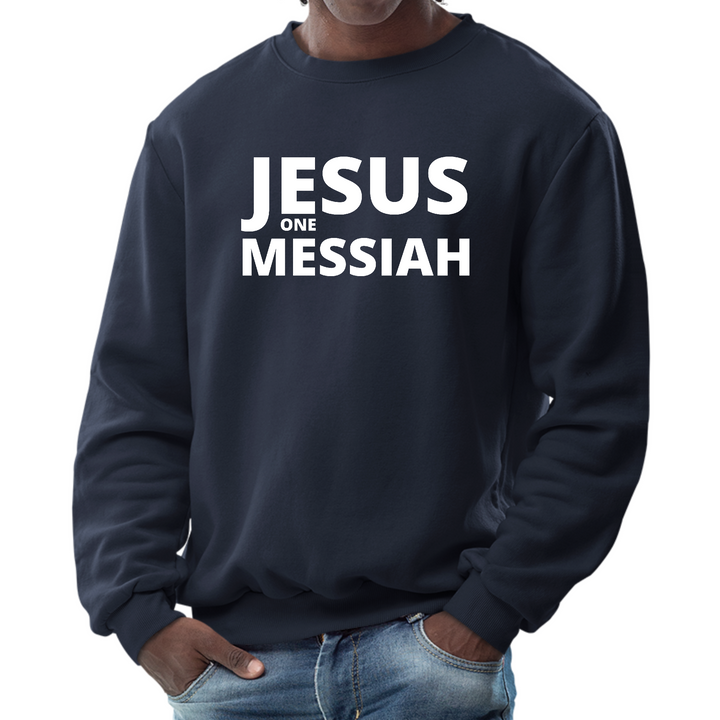 Mens Graphic Sweatshirt, Jesus One Messiah - Navy