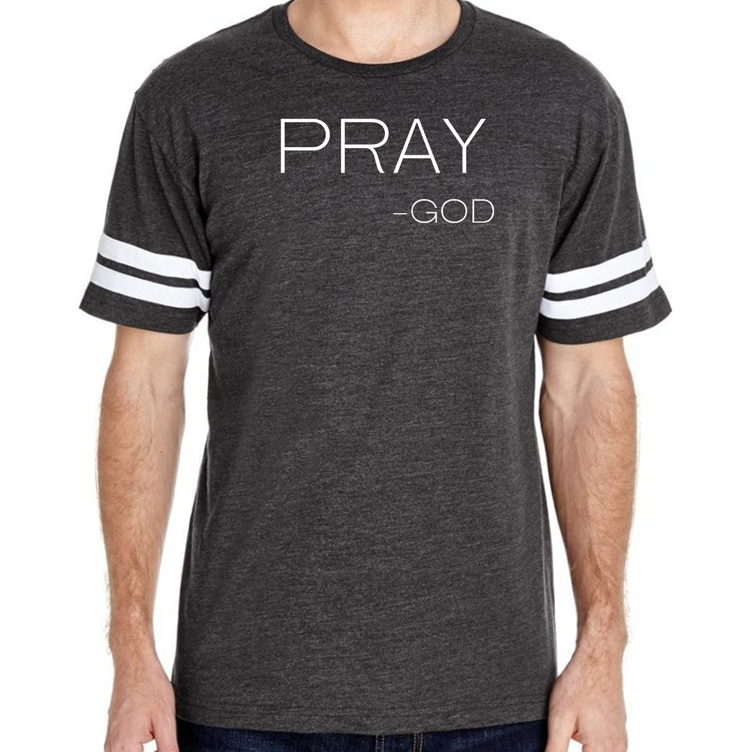 Mens Vintage Sport Graphic T-Shirt Say It Soul, "Pray-God" Statement - Smoke Grey