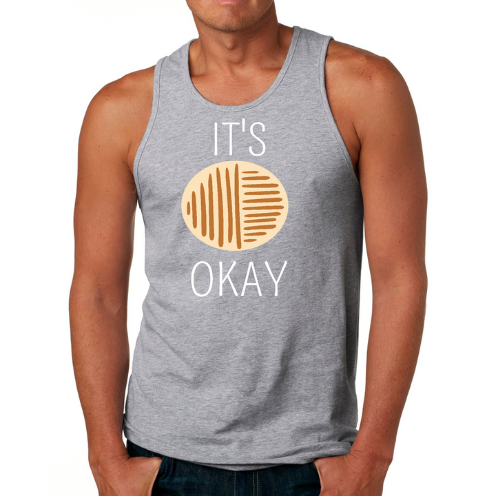 Mens Fitness Tank Top Graphic T-shirt Say It Soul, Its Okay, White - Grey Heather