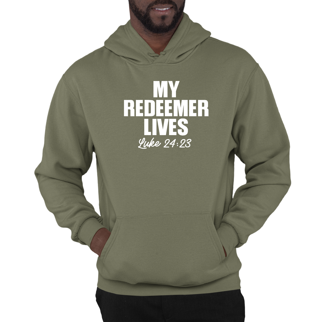 Mens Graphic Hoodie My Redeemer Lives Print - Military Green