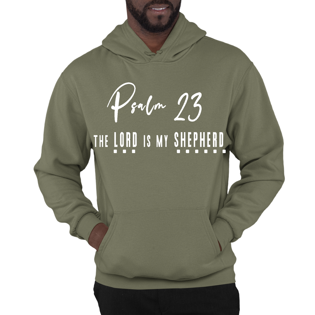 Mens Graphic Hoodie Psalm 23 The Lord Is My Shepherd White Print - Military Green
