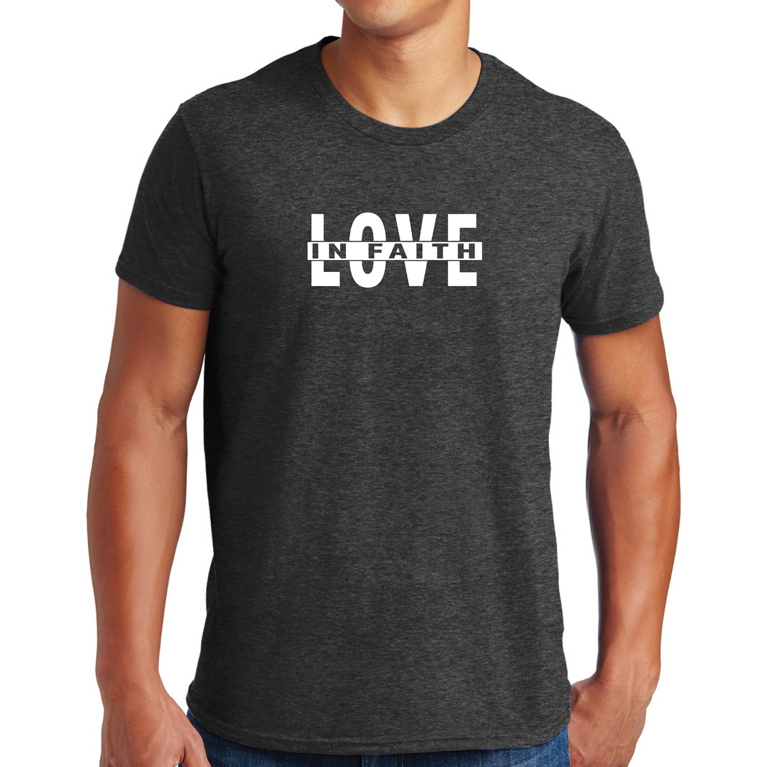 Mens Graphic T-Shirt Love In Faith - Dark Grey Heather