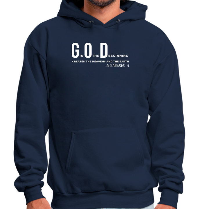 Mens Graphic Hoodie God In The Beginning Print - Navy
