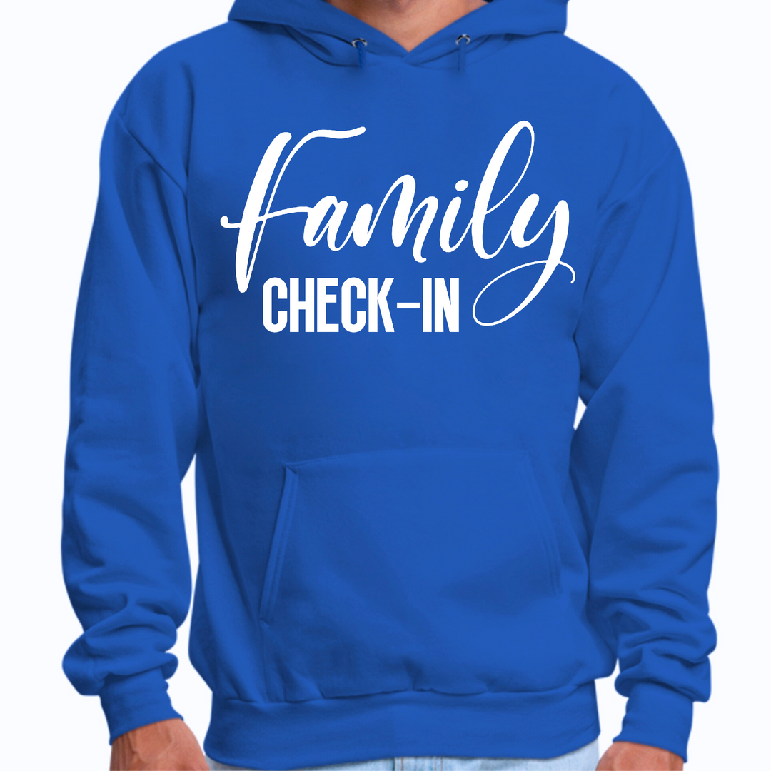 Mens Graphic Hoodie Family Check-in Illustration - Royal Blue