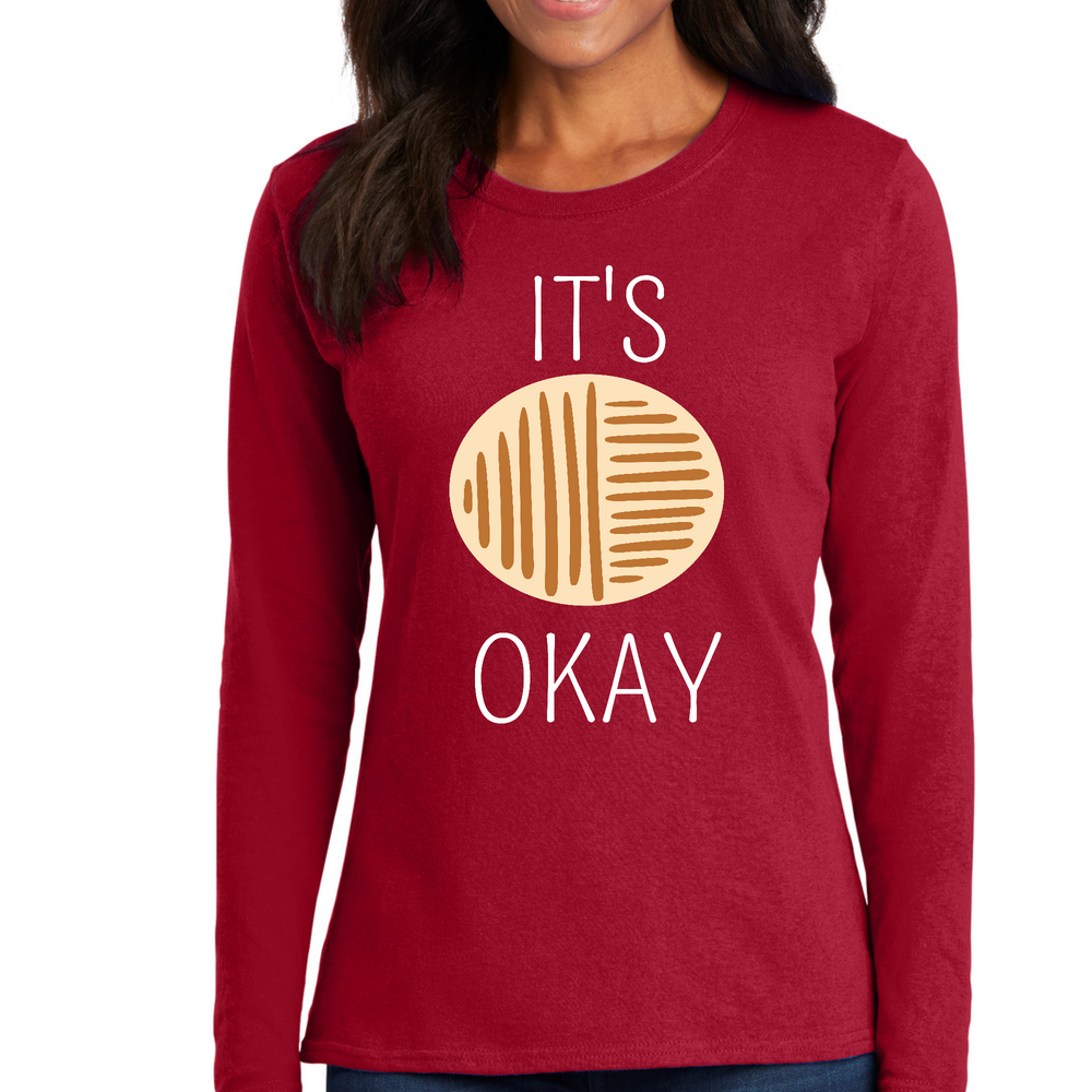 Womens Long Sleeve Graphic T-Shirt, Say It Soul, Its Okay, White And - Red