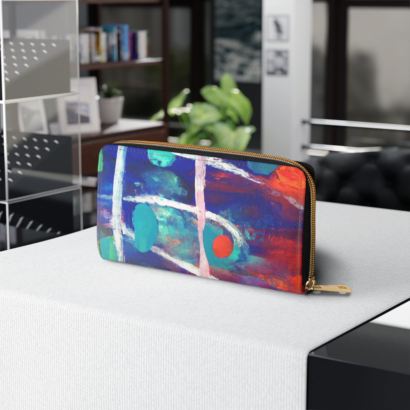 Multicolor Abstract Expression Pattern Womens Zipper Wallet Clutch Purse - Bags