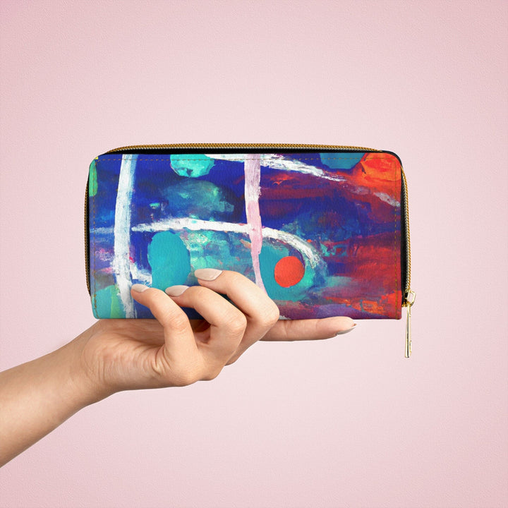 Multicolor Abstract Expression Pattern Womens Zipper Wallet Clutch Purse - Bags