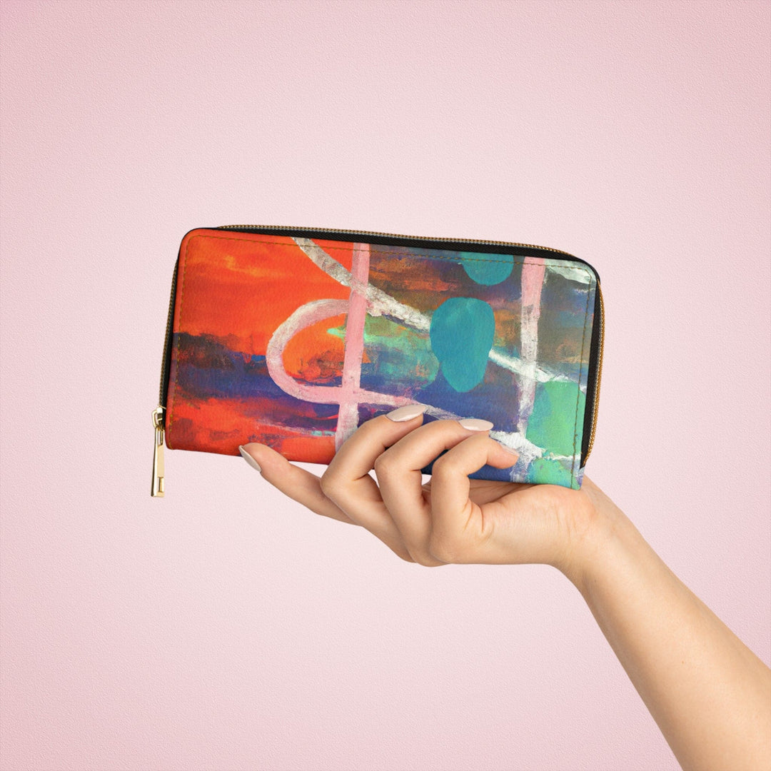 Multicolor Abstract Expression Pattern Womens Zipper Wallet Clutch Purse - Bags