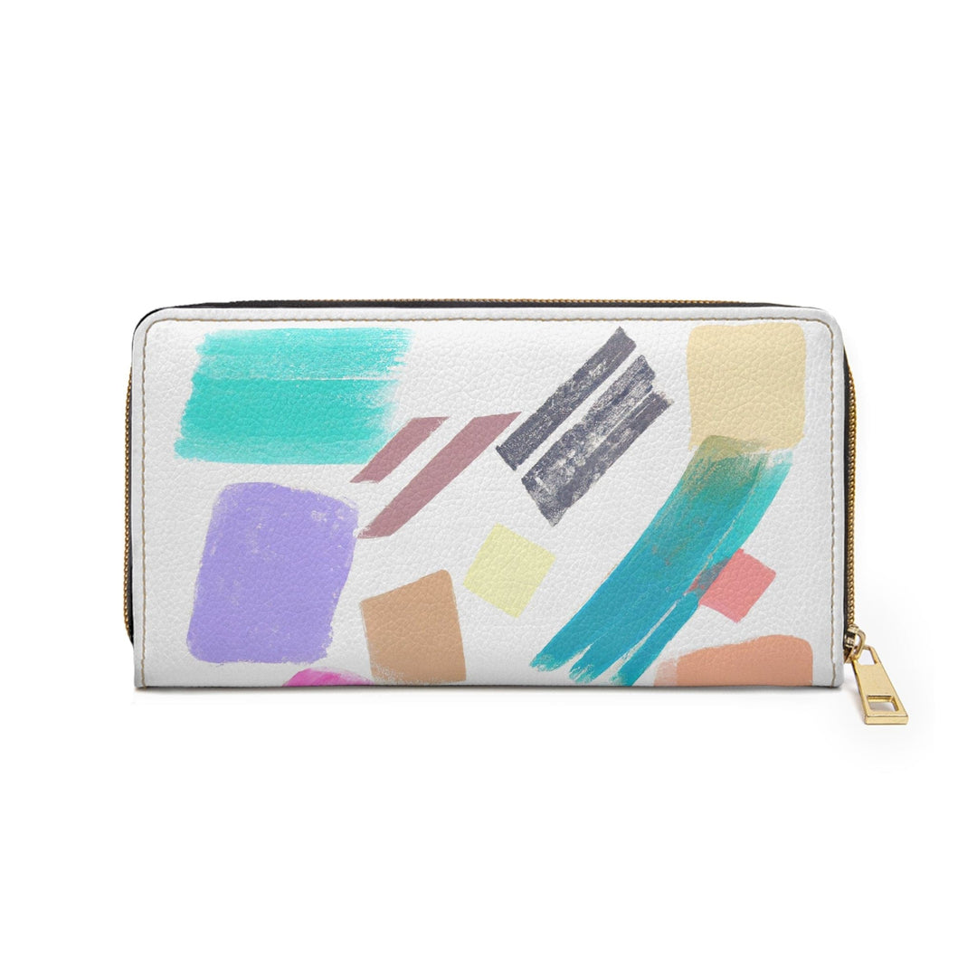 Multicolor Pastel Geometric Brush Stroke Pattern Womens Zipper Wallet Clutch