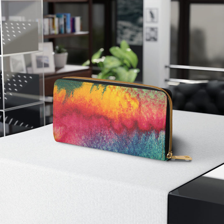 Multicolor Watercolor Abstract Print Womens Zipper Wallet Clutch Purse - Bags