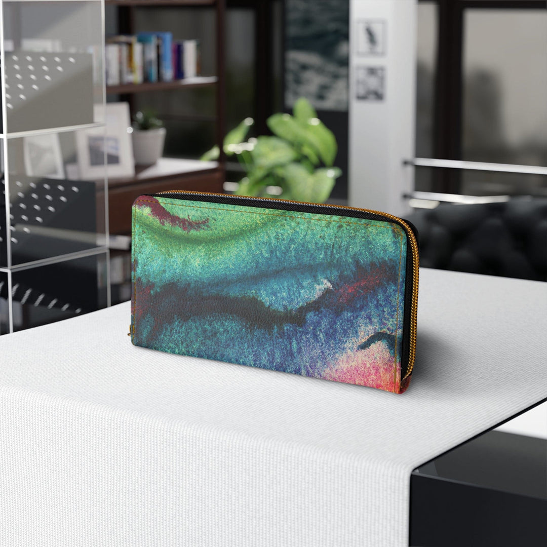 Multicolor Watercolor Abstract Print Womens Zipper Wallet Clutch Purse - Bags