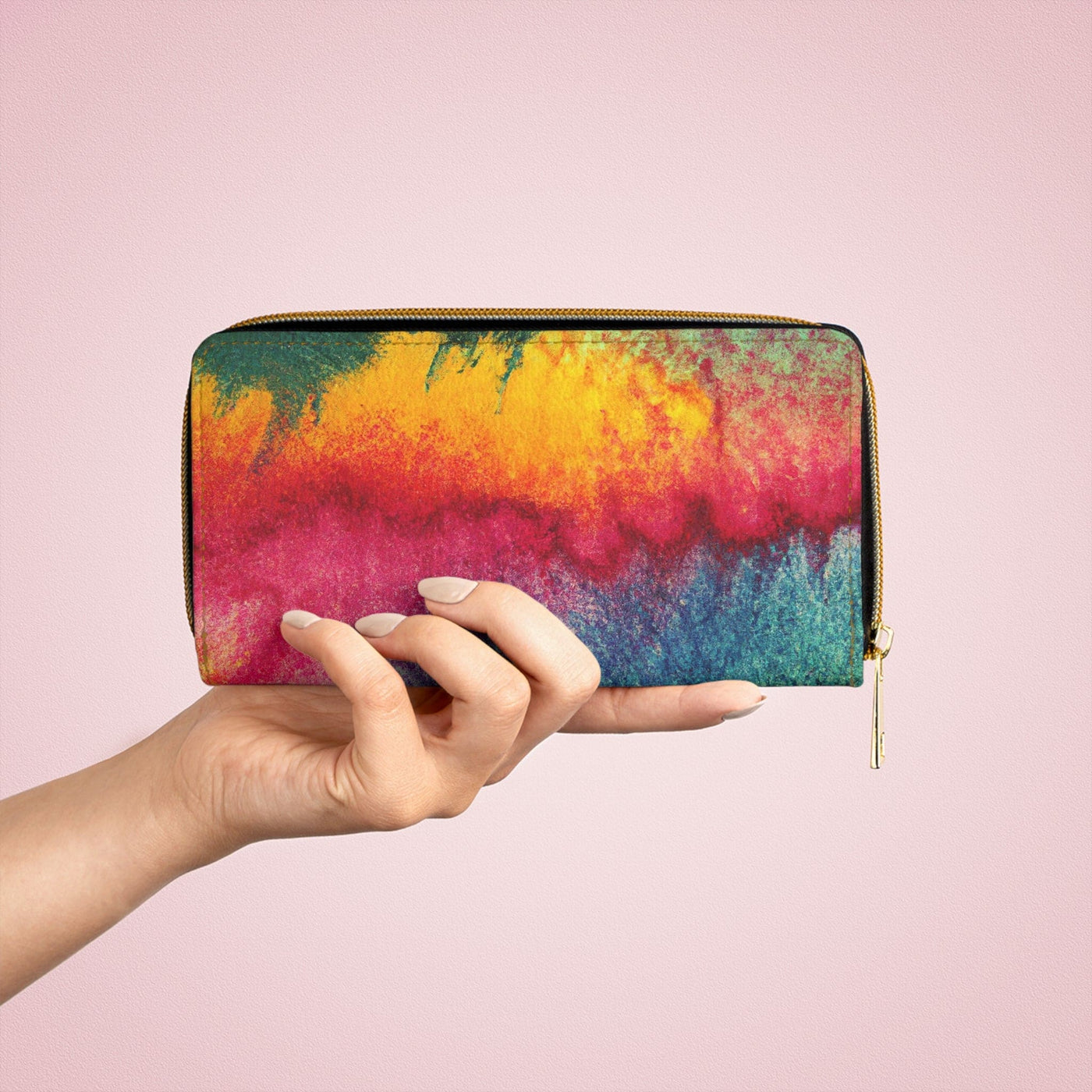 Multicolor Watercolor Abstract Print Womens Zipper Wallet Clutch Purse - Bags