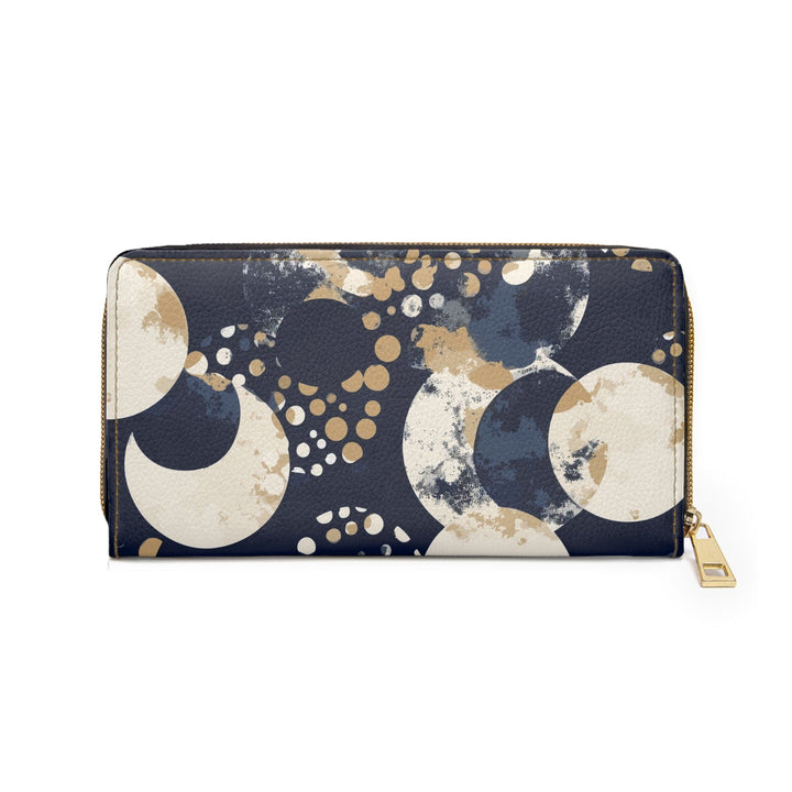 Navy Blue and Beige Spotted Illustration Womens Zipper Wallet Clutch Purse