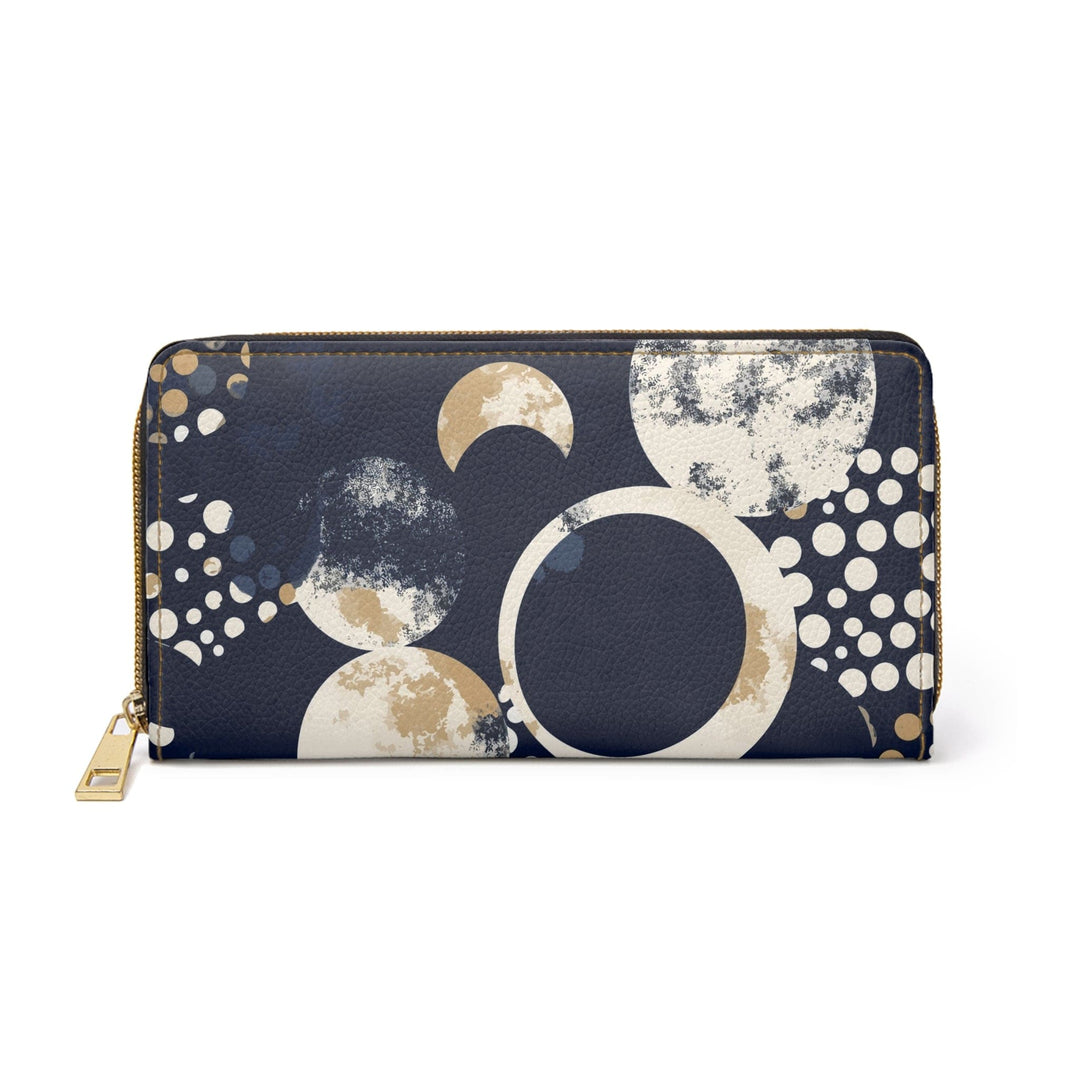 Navy Blue and Beige Spotted Illustration Womens Zipper Wallet Clutch Purse