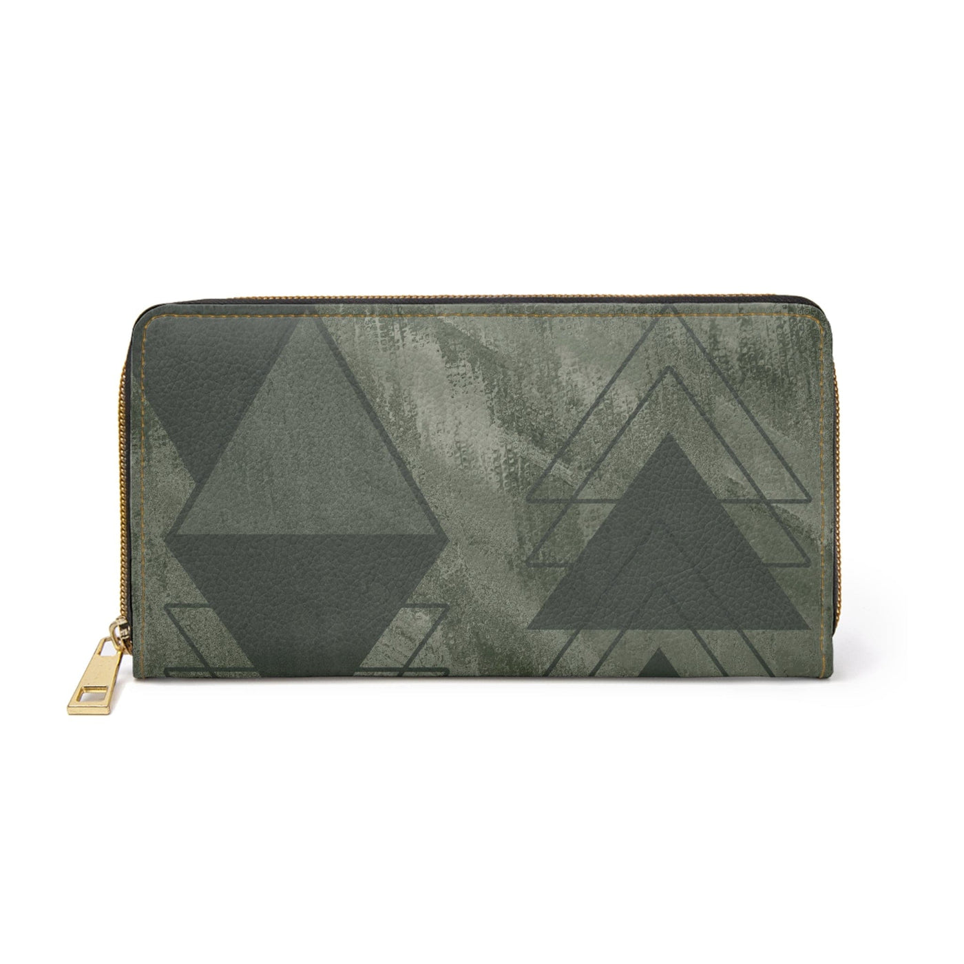 Olive Green Triangular Colorblock Womens Zipper Wallet Clutch Purse - Bags