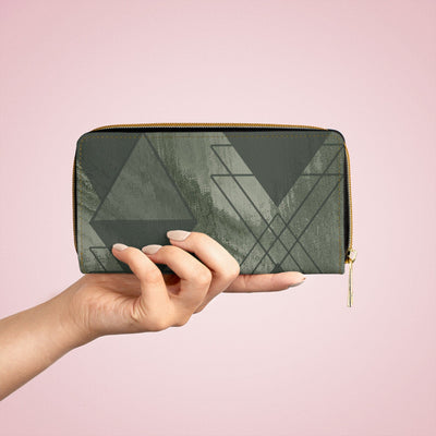Olive Green Triangular Colorblock Womens Zipper Wallet Clutch Purse - Bags
