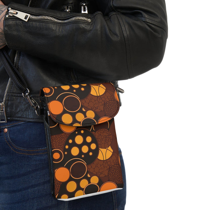 Orange and Brown Spotted Illustration Crossbody Cell Phone Wallet Purse